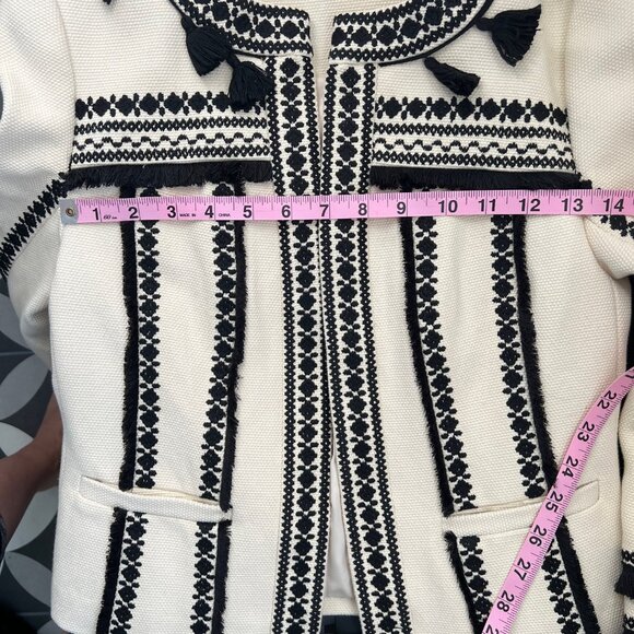 Boden Cream Ivory Embroidered Long Sleeve Cropped Jacket Blazer Sz 2 - Picture 4 of 8